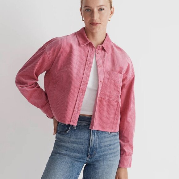 NWT Madewell Variegated Cropped Corduroy Button-Up Shirt Pink Size Small - Picture 1 of 11